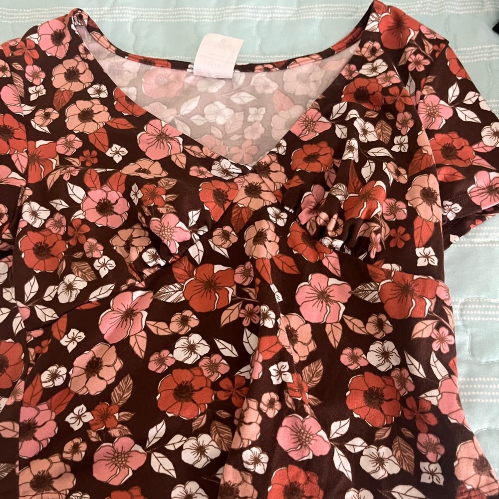 Floral Brown and Pink Women's Top